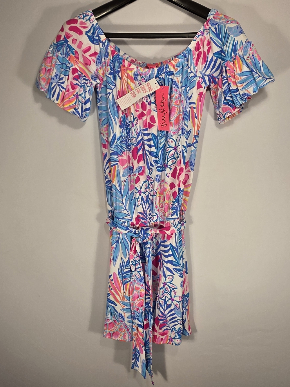 NWT Lilly Pulitzer Samia Off Shoulder Romper M, Resort White Rainforest Retreat - Picture 4 of 12